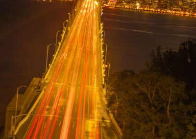 Light trails as cars travel over the Oakland San Francisco Bay Bridge